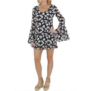Show Me Your Mumu Barry Bell Sleeve Dress Black White Leopard Print Mini Small